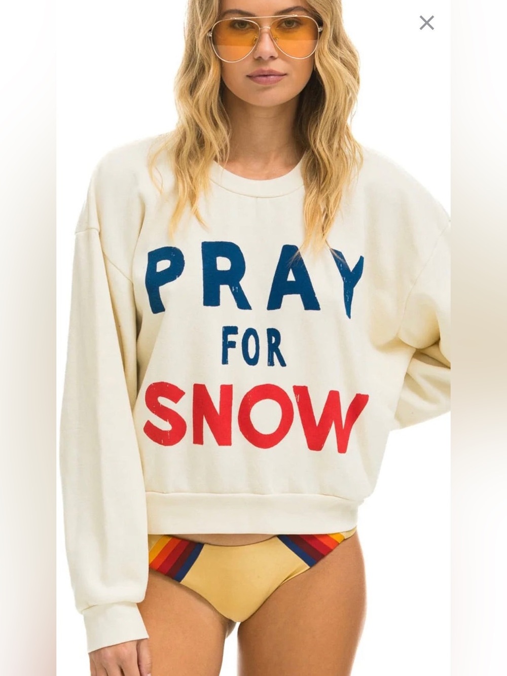 Aviator Nation Pray for Snow Crewneck Sweatshirt in Vintage White Size Small